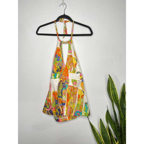 Trina Turk Patterned Halter Silk Tank 4 - Picture 1 of 5